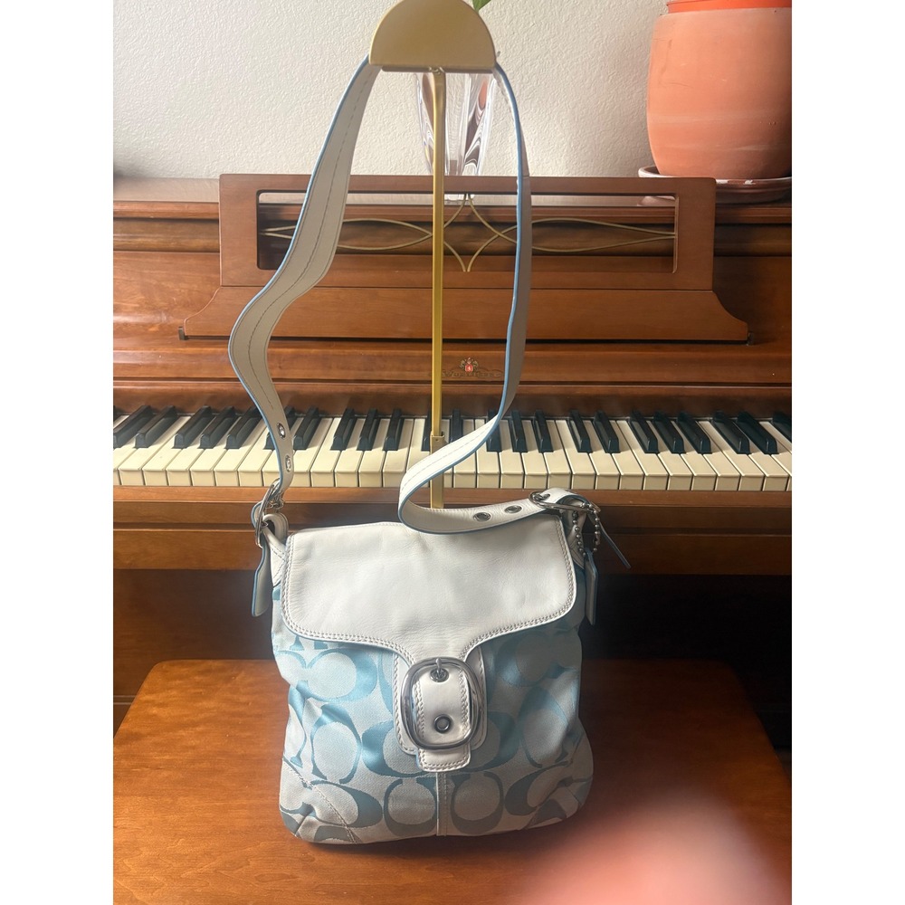 Coach Bleeker Signature Hippie Crossbody Bag‎ Teal Blue Jacquard F13360